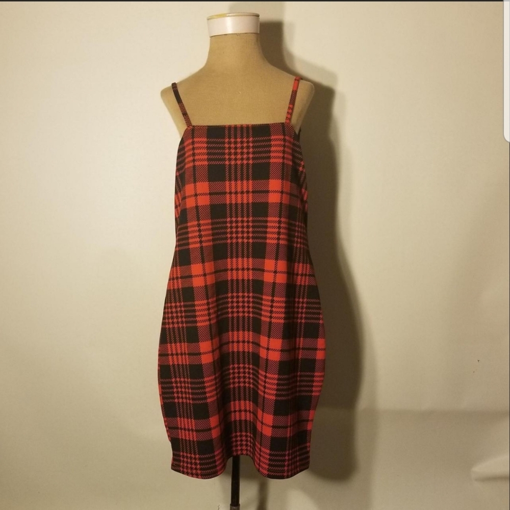 Plus Size SHEIN Curve + Plus Red & Black Plaid  Mini Punk Style Dress Size 2XL.